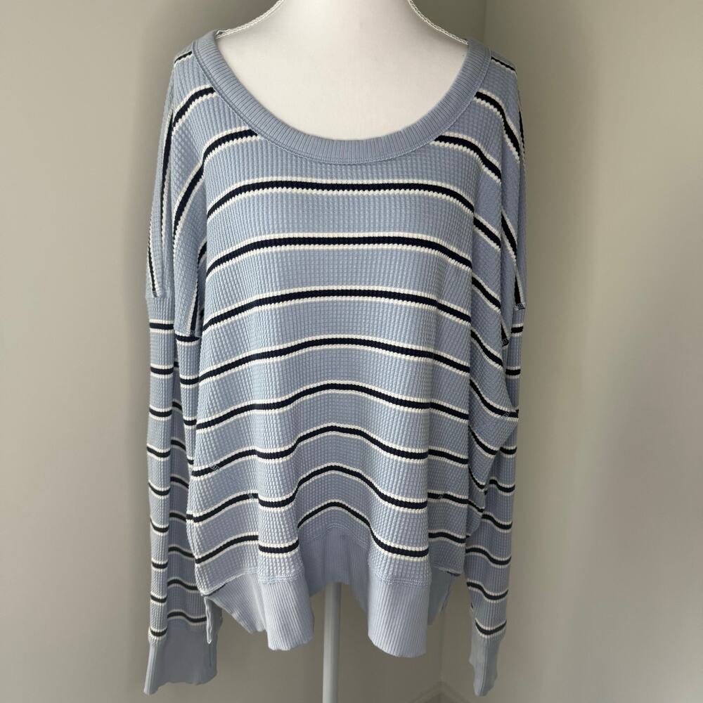 Offline by Aerie Blue & Navy Striped Cozy Pullover Sweatshirt | Size L
